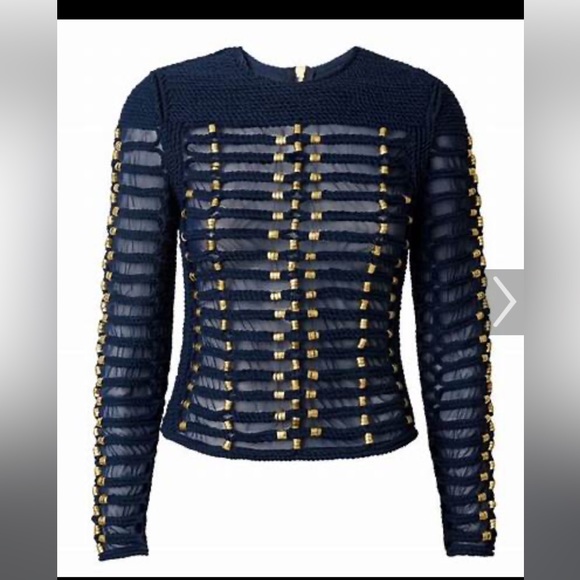 Balmain X H&M Tops - Balmain X H&M Rope and Gold Ring Sheer Mesh Panel Shirt